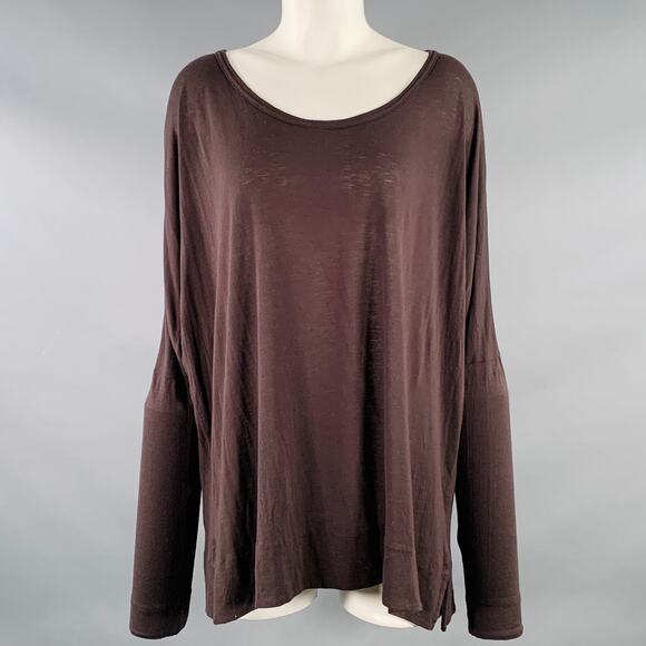 ANN DEMEULEMEESTER Size M Brown Jersey Scoop Neck Casual Top - Picture 1 of 6